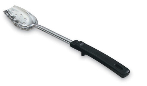 Vollrath 46949 13 3/4" L 18/8 Stainless Steel with Black Grip N Serv Handle 3-Sided Perforated Serving Spoon