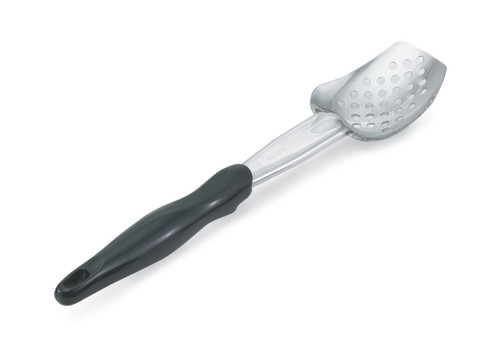 Vollrath 64138 Heavy Gauge 18/8 Stainless Steel Equipped with All-Natural Antimicrobial 3-Sided Perforated Ergo Grip Heavy Duty Spoon