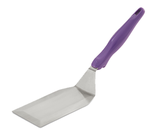 Vollrath 4808780 13 1/2" OAL x 3" W Solid Beveled Heavy-Duty Stainless Steel Turner with Ergo Grip Purple Handle