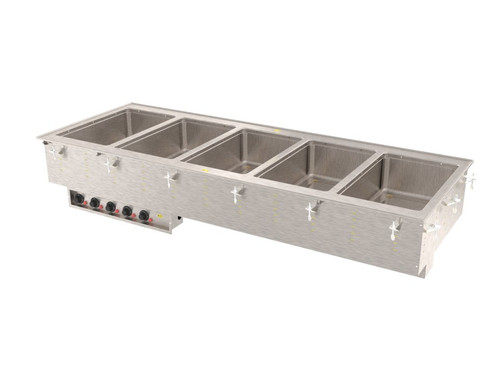 Vollrath 3640881HD 68" W x 21.5" H x 26" D Electric Stainless Steel Insulated Wet Thermostatic Controls with Drain (5) Pans Drop-In Hot Food Well Unit - 208-240 Volts