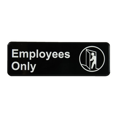 Vollrath 4506 3" x 9" White on Black Employees Only Sign