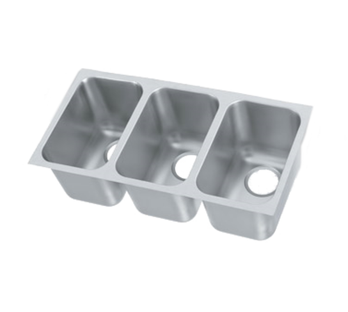 Vollrath 9103-1 14" W x 9" D x 9 3/4" H Three Compartment 20 Gauge Stainless Steel Weld-In / Undermount Sink
