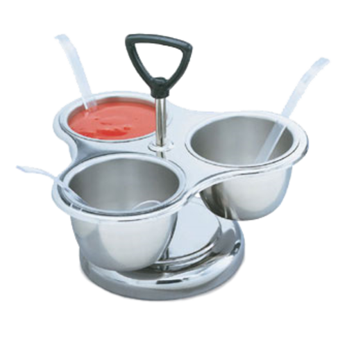 Vollrath 99637 8 1/4" W x 5 3/4" H Three 10 oz. Stainless Steel Bowls Three-Way REVOLVING Server