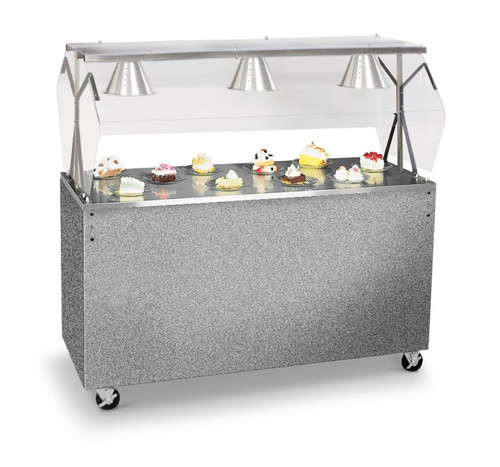 Vollrath 38722 46" W x 39 1/2" D x 59" H 20/300 Series Stainless Steel Seamless Top with Buffet Style Breath Guard Open Storage Base 2-Series Affordable Portable Utility Station