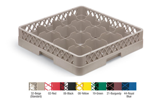 Vollrath TR4DDD 19.75" W x 19.75" D Beige Co-Polymer Plastic (16) Compartment With 3 Extenders Traex Full Size Glass / Stemware Rack