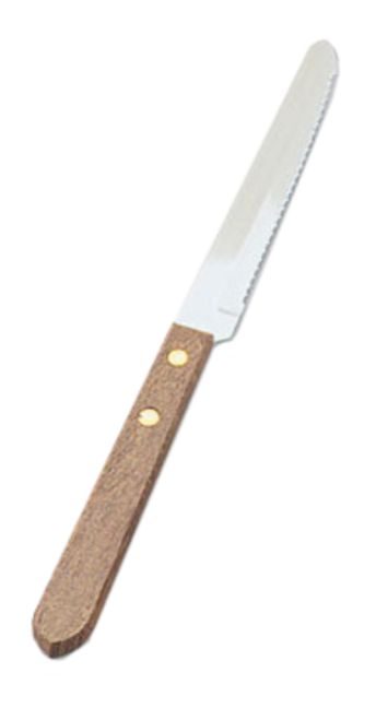 Vollrath 48147 8 1/4" Overall Length Round Tip with Wood Handle and Hollow Ground Steak Knife