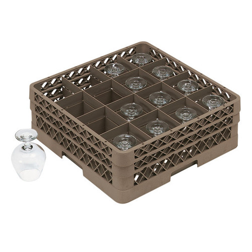 Vollrath TR13DDDD 19.75" W x 19.75" D x 7.63" H Beige Co-Polymer (16) Compartments Full Size Low Profile Glass / Stemware Rack