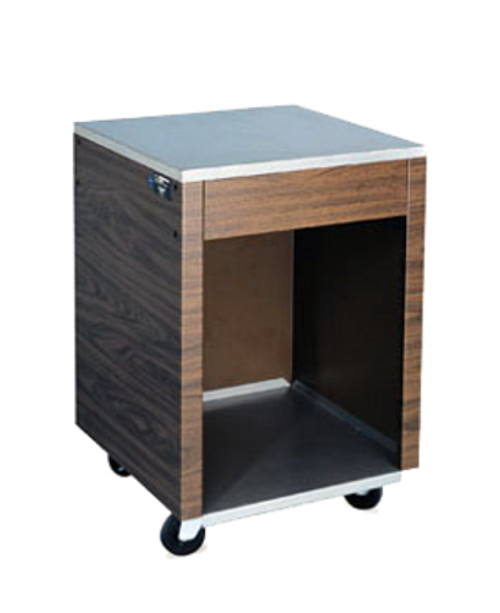 Vollrath 38905 24" W x 35" H x 24" D Walnut Woodgrain Vinyl-Clad Stainless Steel 2-Series Affordable Portable Cashier Station