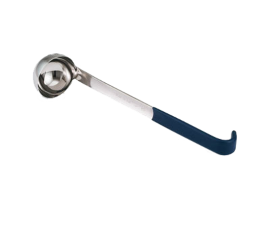 Vollrath 4981220 12 Oz. 18/8 Stainless Steel 11 Ga. 12 1/8" Grooved Hooked Black Kool-Touch Handle with Satin Finish One-Piece Heavy Duty Ladle