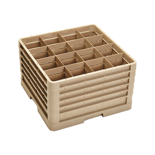 Vollrath CR8DDDDD 19.75" W x 11.88" H x 19.75" D Full Size Beige Co-Polymer Plastic (16) Compartment with 5 Extenders Traex Compartment Rack