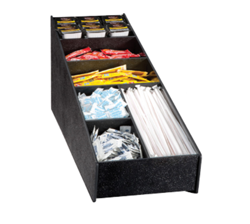 Vollrath LDS-3 9 3/4" H x 7 1/4" W x 24 3/4" D 6 Compartments Plastic Black Countertop Condiment & Straw Holder
