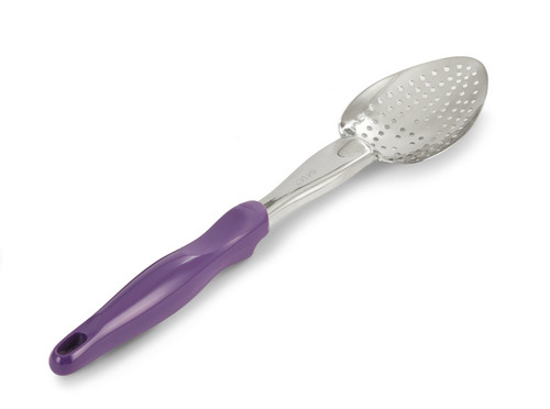 Vollrath 6414280 13 13/16" L Stainless Steel Perforated Ergo Grip Heavy Duty Spoon