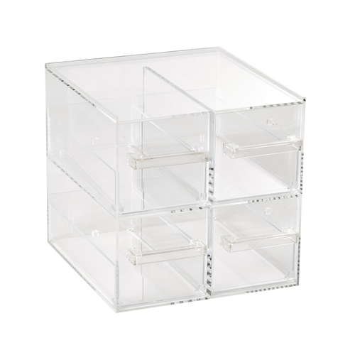 Vollrath SBB2X2 20" W x 7.38" H x 14" D Clear Acrylic Display Bin with (4) Drawers Cubic Acrylic Display System