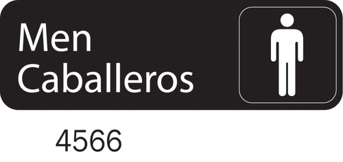 Vollrath 4566 3" x 9" White on Black Men / Caballeros Sign