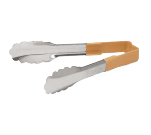 Vollrath 4780660 6" Stainless Steel One-Piece Scalloped Teeth Springless Design Ivory Ergonomic Antimicrobial Kool-Touch Handle Utility Tongs