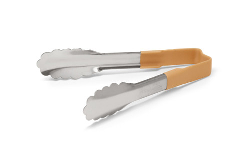 Vollrath 4780660 6" Stainless Steel One-Piece Scalloped Teeth Springless Design Ivory Ergonomic Antimicrobial Kool-Touch Handle Utility Tongs