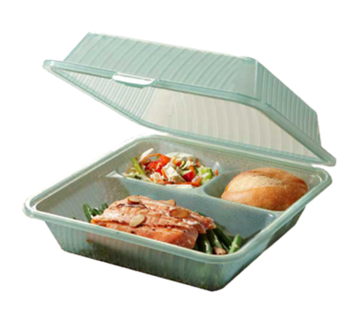 GET EC-09-1-JA 9" W x 3.5" H x 9" D Green Polypropylene 3-Compartments G.E.T Food Container