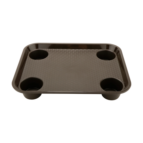 GET FT-20-BR 17"L x 14"W Polypropylene Brown Fast Food Tray with 4 Cup Holders (1 Dozen)