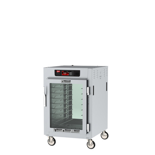 Metro C585L-SFC-UPFC C5 8 Series Half-Size Pass-Thru Insulated Low Wattage Holding Cabinet with Clear Doors and Chrome Universal Wire Slides - 120V