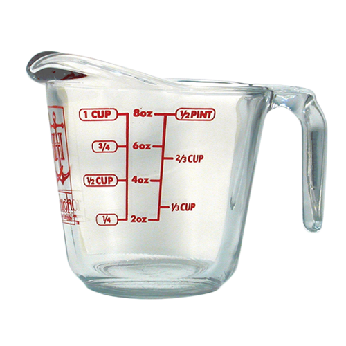 Harold Import 4901 8 Oz. Red Measurement Fully Tempered Oven Proof Glass Anchor Hocking Measuring Cup