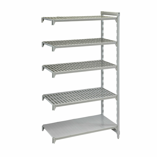 Cambro CPA214284VS5PKG 42" W x 21" D x 84" H Speckled Gray Polypropylene 5 Shelves Louvered & Solid Camshelving Premium Add-On Unit