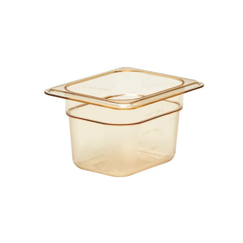 Cambro 84HP150 4" Deep Amber Plastic 1/8 Size H-Pan High Heat Hot Food Pan - 6/Case