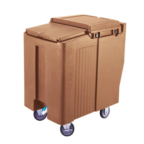 Cambro ICS175T157 175 Lb. Coffee Beige Plastic Mobile SlidingLid Tall Ice Caddy