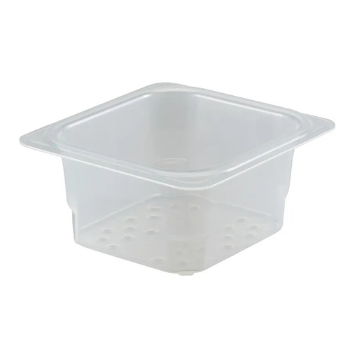 Cambro 63CLRPP190 6 3/8" x 6 15/16" x 3" Deep Translucent Fits 1/6 Size Food Pans H-Pan Colander - 6/Case