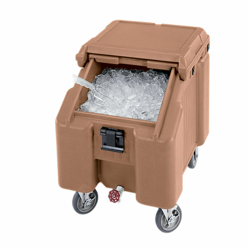 Cambro ICS100L4S157 100 Lb. Coffee Beige Plastic Mobile SlidingLid Ice Caddy