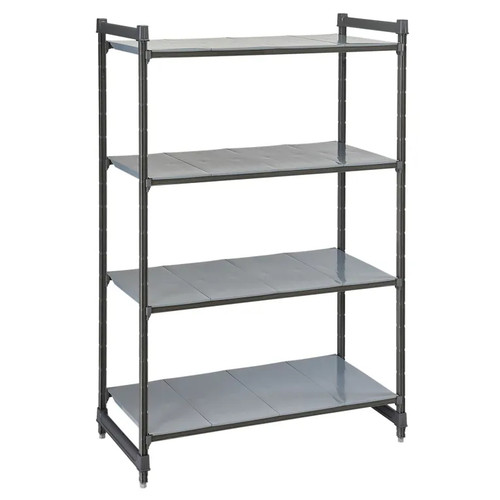 Cambro CBU213072S4580 4-Tier 600 Lbs. Capacity Per Shelf (400 Lbs. Top Shelf) Brushed Graphite Camshelving Basics Plus Starter Unit