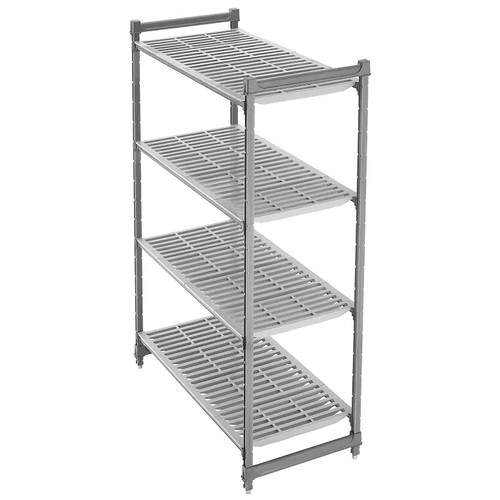 Cambro CBU246084V4580 4-Tier 600 Lbs. Capacity Per Shelf (400 Lbs. Top Shelf) Brushed Graphite Camshelving Basics Plus Starter Unit