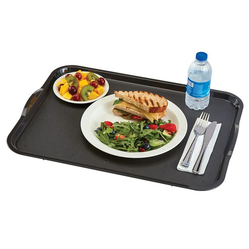 Cambro 1418CWNSH110 14" x 18" Black Polycarbonate Rectangular Camwear Tray with Handles - 12/Case