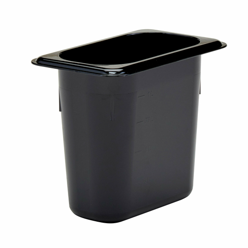 Cambro 96PHP110 6" Deep Black Plastic 1/9 Size H-Pan High Heat Hot Food Pan - 6/Case