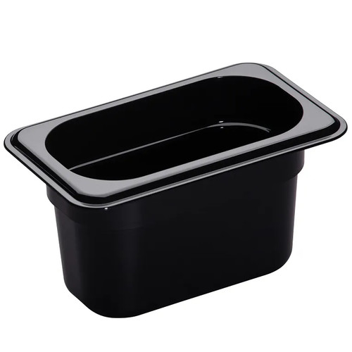Cambro 94HP110 4" Deep Black Plastic 1/9 Size H-Pan High Heat Hot Food Pan - 6/Case