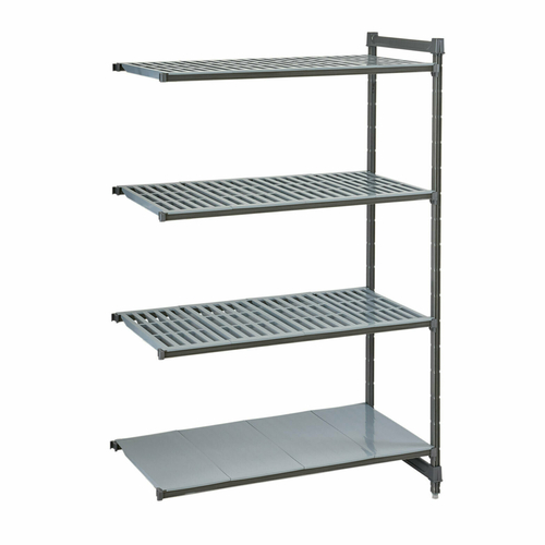 Cambro CBA244884VS4580 4-Tier 600 Lbs. Capacity Per Shelf (400 Lbs. Top Shelf) Brushed Graphite Camshelving Basics Plus Add-On Unit