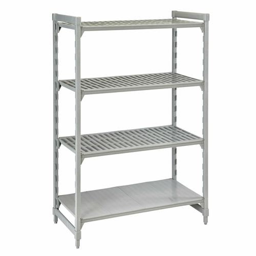 Cambro CPU187264VS4PKG 72" W x 18" D x 64" H Speckled Gray Vented and Solid 4 Shelves Camshelving Premium Starter Unit