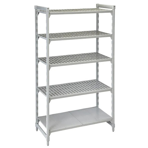 Cambro CPU213684VS5PKG 36" W x 21" D x 84" H Speckled Gray Vented and Solid 5 Shelves Camshelving Premium Starter Unit