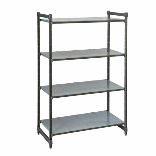 Cambro CBU214864S4580 48" W x 64" H x 21" D Brushed Graphite Polypropylene 4 Shelves Solid Camshelving Basics Plus Starter Unit