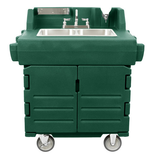 Cambro KSC402519 40.56" W x 45.50" H x 33" D Kentucky Green Polyethylene Mobile CamKiosk Hand Sink Cart - 110V