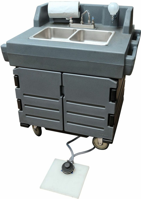 Cambro KSC402CFP191 40.56" W x 45.50" H x 33" D Granite Gray Polyethylene Mobile CamKiosk Hand Sink Cart with Foot Pump - 110V