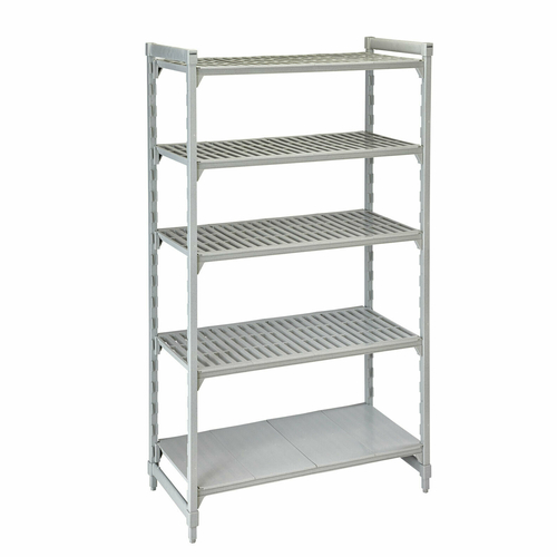 Cambro CPU184284VS5PKG 42" W x 18" D x 84" H Speckled Gray Vented and Solid 5 Shelves Camshelving Premium Starter Unit