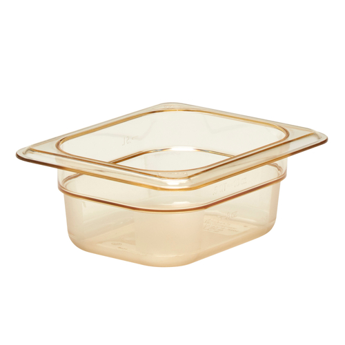 Cambro 82HP150 2 1/2" Deep Amber Plastic 1/8 Size H-Pan High Heat Hot Food Pan - 6/Case