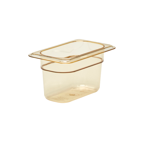 Cambro 94HP150 4" Deep Amber Plastic 1/9 Size H-Pan High Heat Hot Food Pan - 6/Case