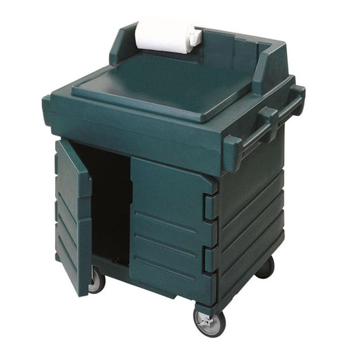 Cambro KWS40519 40.56" x 33" x 45.50" Kentucky Green Polyethylene Utility Station Mobile Modular Enclosed Base with Storage CamKiosk Counter/Work Station