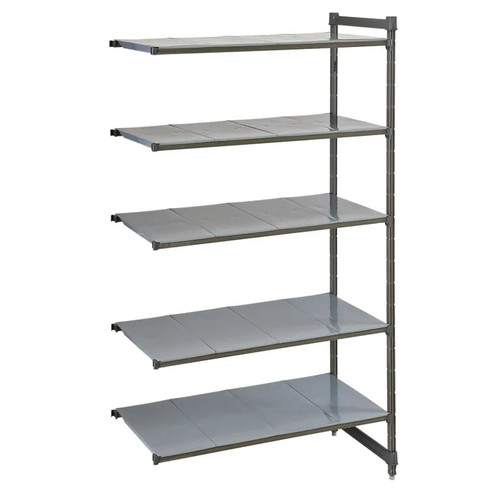 Cambro CBA184884S5580 48" W x 84" H x 18" D Brushed Graphite Polypropylene 5 Shelves Solid Camshelving Basics Plus Add-On Unit