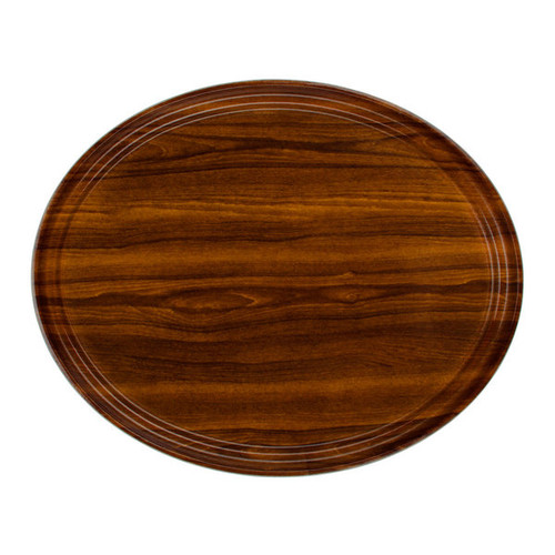 Cambro 2700308 22" x 26.875" Burma Teak Fiberglass Oval Serving Camtray - 6/Case
