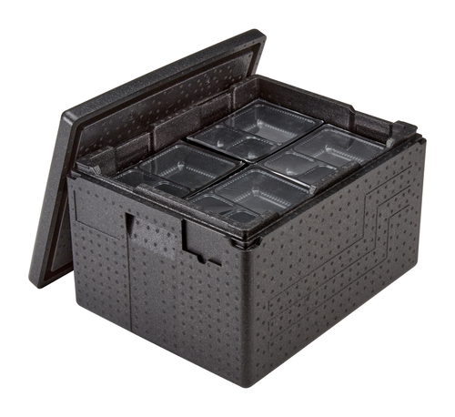 Cambro EPPMTSW110 20.5" W x 12.63" H x 16.23" D Black Polypropylene Top Load Eco-Friendly Dishwasher Safe Cam GoBox Insulated Food Pan Carrier