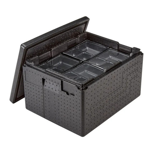 Cambro EPPMTSW110 20.5" W x 12.63" H x 16.23" D Black Polypropylene Top Load Eco-Friendly Dishwasher Safe Cam GoBox Insulated Food Pan Carrier