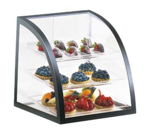 Cal-Mil P255-13 15-1/2" W x 17" D x 16-3/4" H Clear Acrylic Body Iron Black Frame Clear Trays 3-Tier Display Case