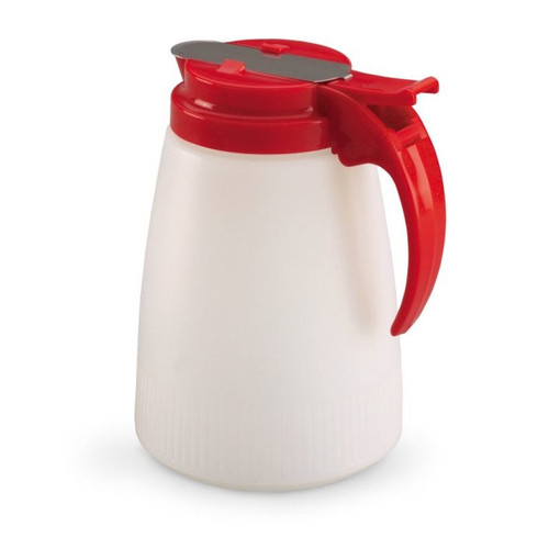 Vollrath 632-02 32 Oz. White Polyethylene Jar with Red Plastic Top Dripcut Syrup Server